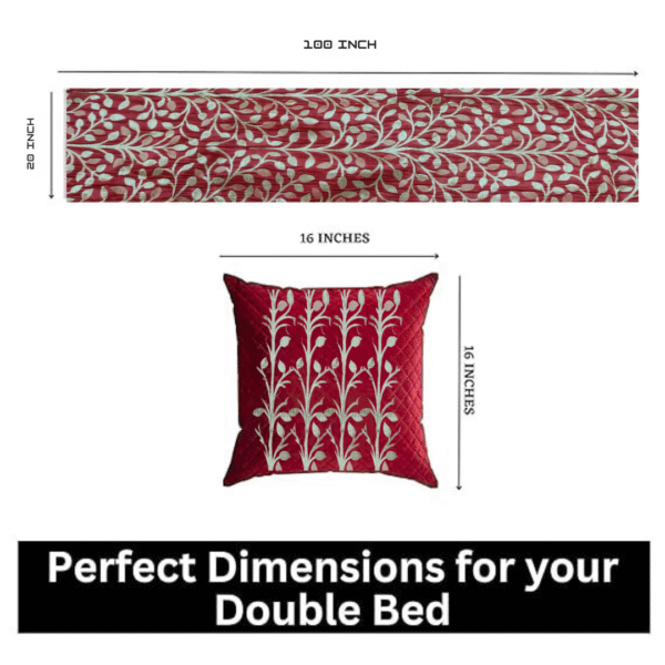 Designer Double Bed Runner Set – Maroon & Gold (20" x 100") with 2 Matching Cushion Covers - Image 3