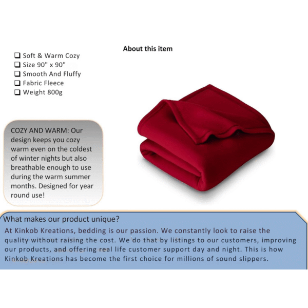 800 GSM Special for Heavy Winter Plain Light Weight Polar Fleece Blanket (RED Double Size) - Image 4