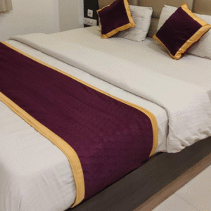 Wine Color With Golden Border Bed Runner Crush Fabric 20X00-16X16 for Hospitality & Home Use