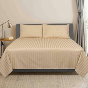 Beige Color Pure Cotton Bedsheet 210Tc Set With 2 Pillow Cover for Hospitality & Home Use