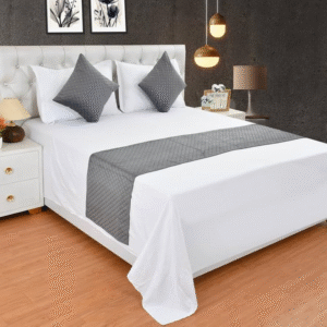 Grey Dimond Pattern Bed Runner With 2 Cushion Cover Set for Hospitality & Home Use