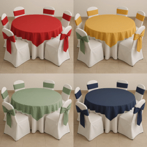 Round Table Cover With Overlay Auto Frill Set for Hospitality & Home Use